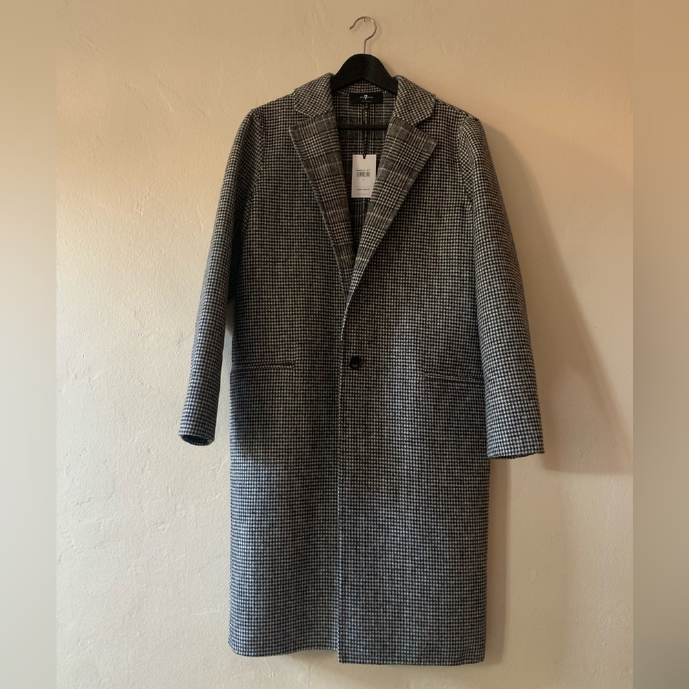 7 for All Man Kind Houndstooth Wool Trench Coat
